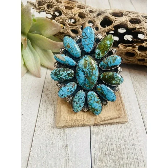 Navajo Kingman Web Turquoise & Sterling Silver Ring Size 9 By Kathleen Chavez